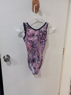 Girls' Purple Animal-Print One-Piece Bodysuit with Black Trim